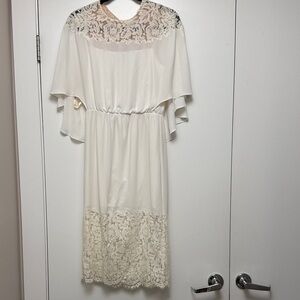 BCBGMaxAzria cape Cream Lace Midi Dress